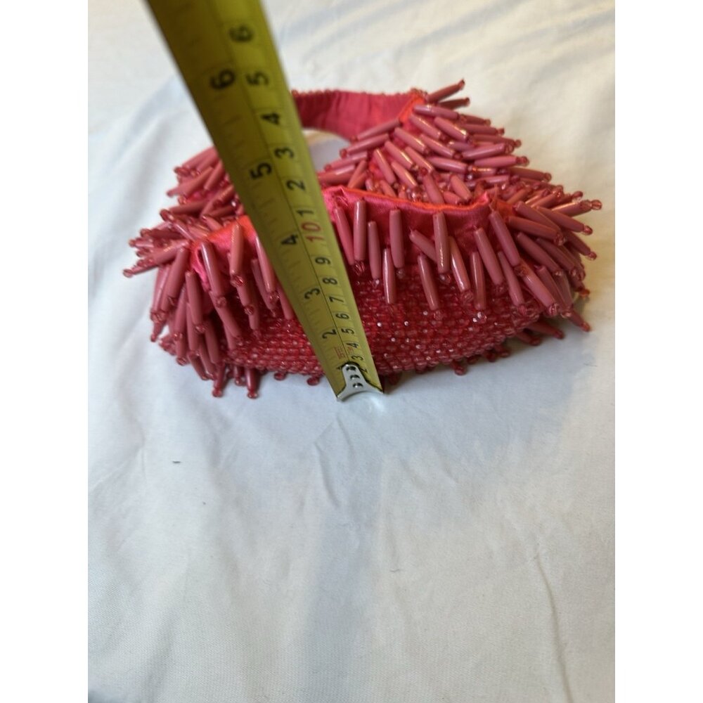 Pink Beaded Fringe Mini Bag Made In India Purse Y2K - Picture 8 of 8